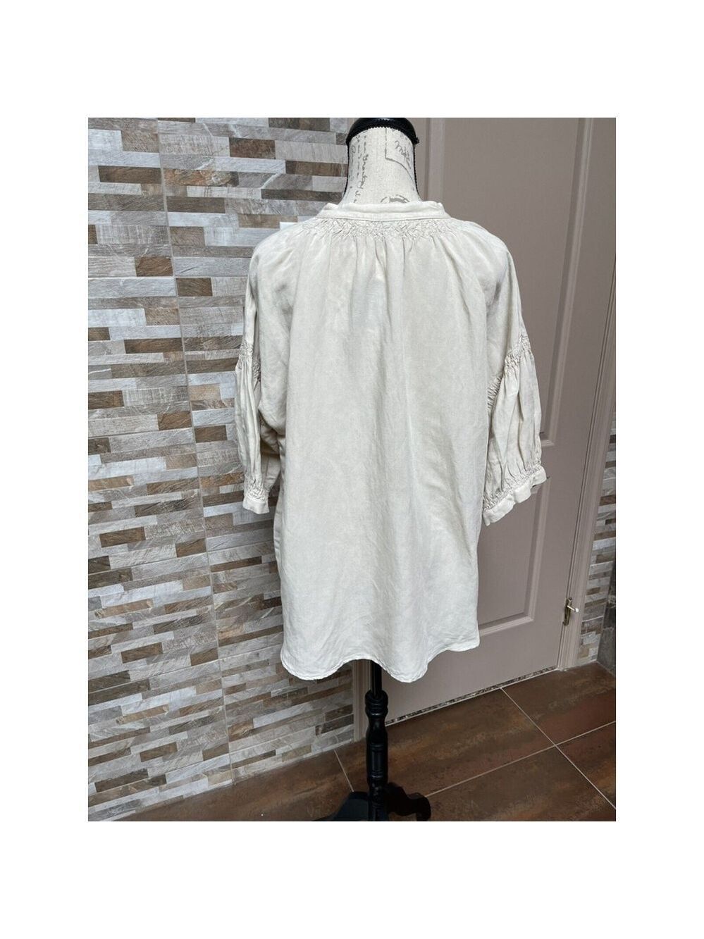Zara women linen blend shirt tunic button down Beige Natural M and L - Picture 5 of 12